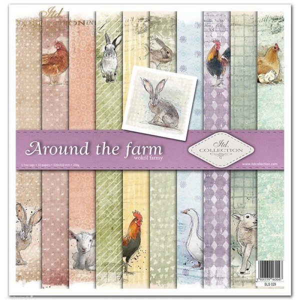 Papier scrapbooking Around the farm assortiment 1 tag + 10 feuilles 30x30