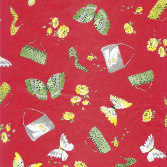 Feuilles décopatch fond rouge papillon chaussure sac Feuilles décopatch fond rouge papillon chaussure sac