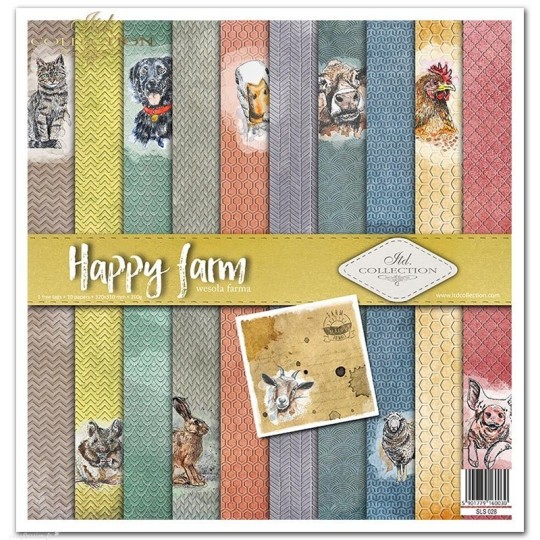 Papier scrapbooking Happy farm assortiment 1 tag + 10 feuilles 30x30