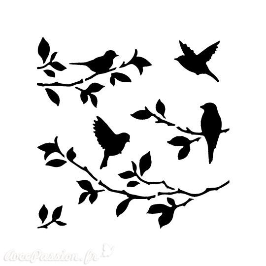 Pochoir plastique Bird On Branches 15x15cm Pochoir plastique Bird On Branches 15x15cm