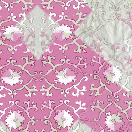 Feuilles décopatch motif ancien fond rose blanc argent Feuilles décopatch motif ancien fond rose blanc argent
