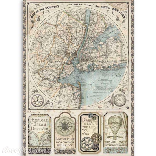 Papier de riz Sir Vagabond map of New York Stamperia A4 Papier de riz Sir Vagabond map of New York Stamperia A4