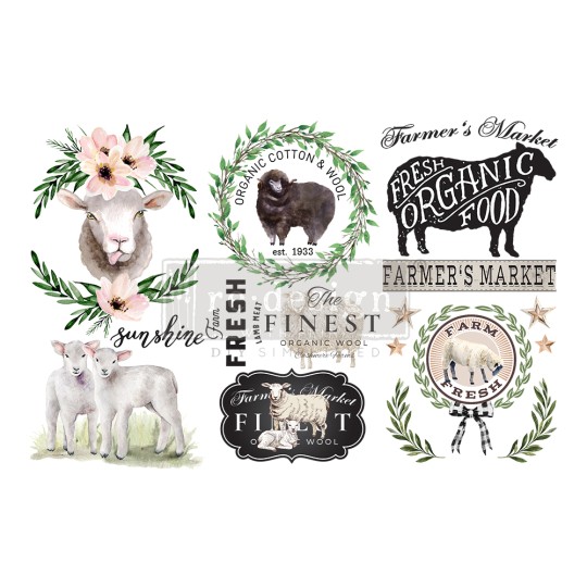 Transfert pelliculable Redesign Sweet Lambs 15x30cm Transfert pelliculable Redesign Sweet Lambs 15x30cm