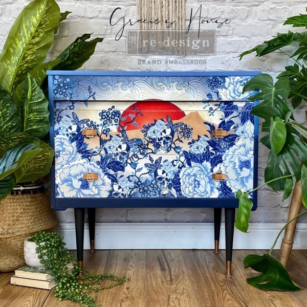 Papier de murier mulberry decoupage Redesign CECE Skull Chinoiserie 48x76cm