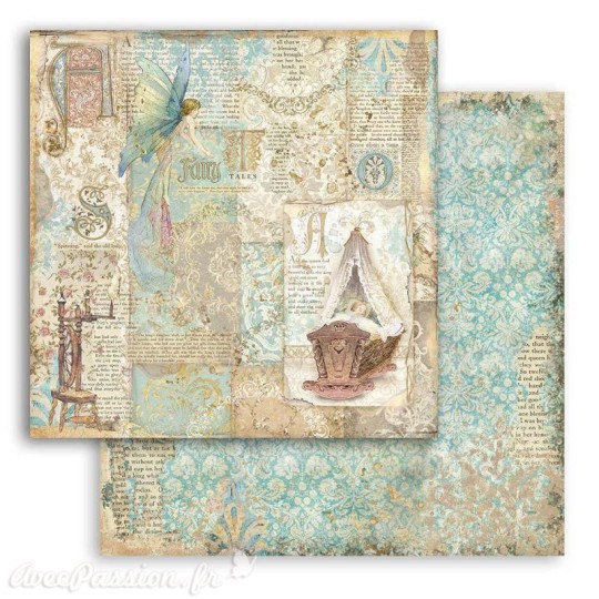 Feuille scrapbooking Stamperia Sleeping Beauty cradle 30x30cm double face