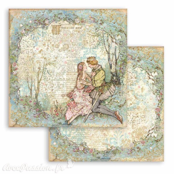 Feuille scrapbooking Stamperia Sleeping Beauty lovers 30x30cm double face