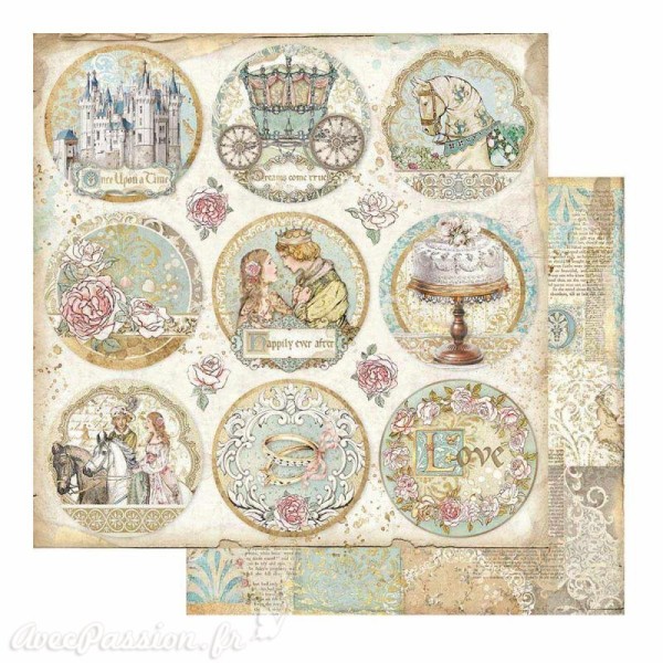 Feuille scrapbooking Stamperia Sleeping Beauty rounds 30x30cm double face