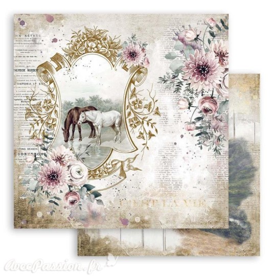 Feuille Scrapbooking Romantic Horses Lake Stamperia 30x30cm double face