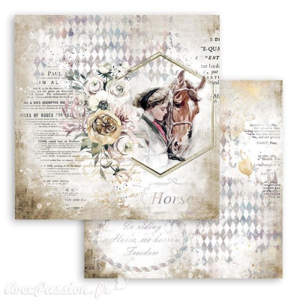 Feuille Scrapbooking Romantic Horses lady with horse Stamperia 30x30cm double face