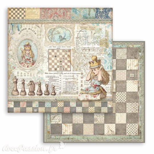 Feuille scrapbooking Stamperia Queen Alice 30x30cm double face