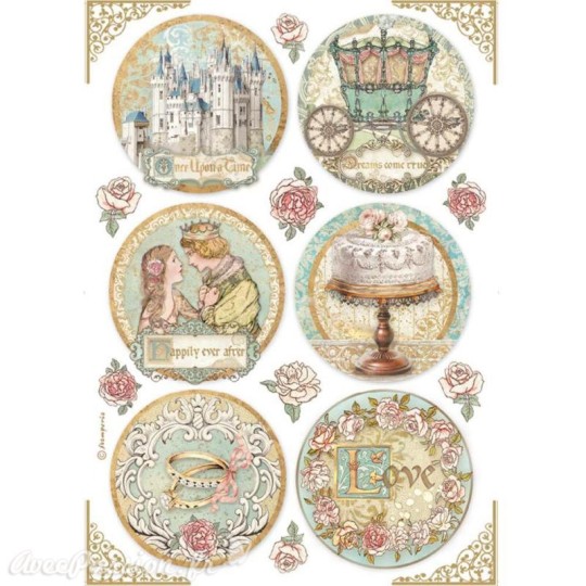 Papier de riz Sleeping Beauty rounds Stamperia A4