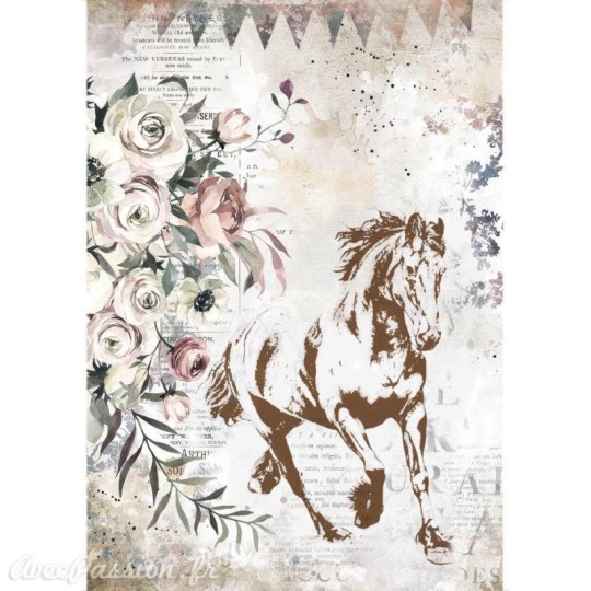 Papier de riz Romantic Horses running horse Stamperia A4