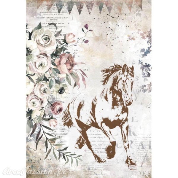 Papier de riz Romantic Horses running horse Stamperia A4