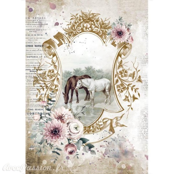 Papier de riz Romantic Horses lake Stamperia A4