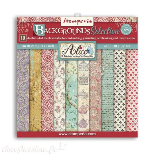 Bloc Papier scrapbooking Stamperia Backgrounds Selection Alice 20x20