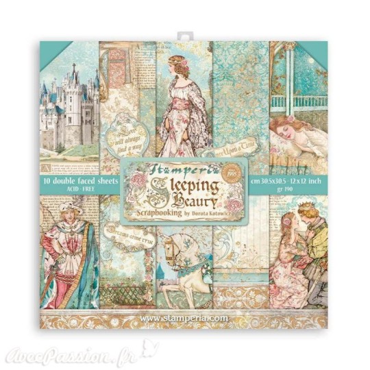 Papier scrapbooking Sleeping Beauty Stamperia 10f 30x30 assortiment
