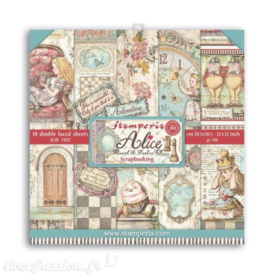 Papier scrapbooking Alice through the looking glass Stamperia 10f 30x30 assortiment