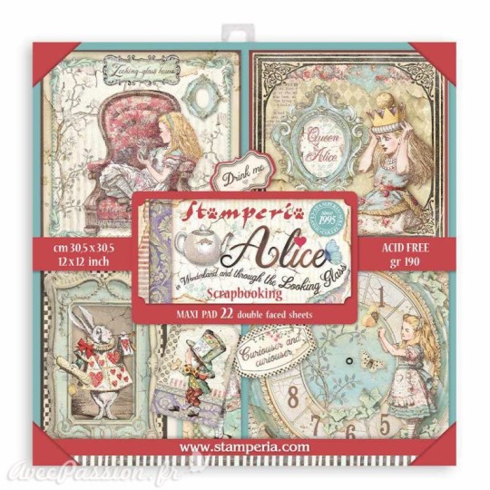 Papier scrapbooking Alice in Wonderland and through Stamperia 22f recto verso 30x30 bloc