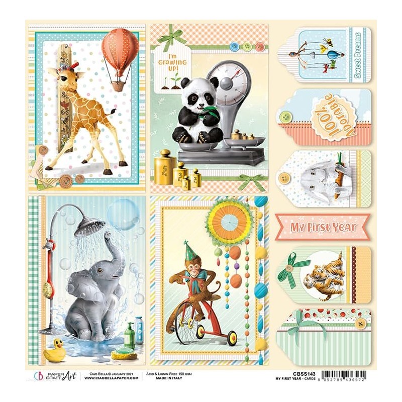 Feuille scrapbooking Ciao Bella My First Year Cards 30x30 double face