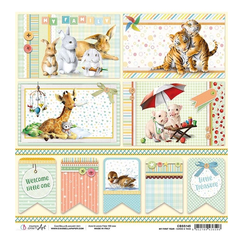 Feuille scrapbooking Ciao Bella My First Year Cards & Tags 30x30 double face