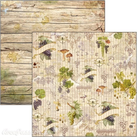 Feuille scrapbooking Ciao Bella Grapes and Mushrooms 30x30 double face Feuille scrapbooking Ciao Bella Grapes and Mushrooms 30x30 double face