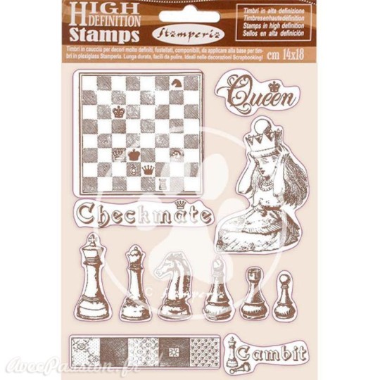 Tampon caoutchouc Alice checkmate 14x18 Stamperia