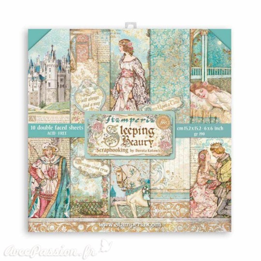 Papier scrapbooking assortiment Stamperia Sleeping Beauty 10f double face 15x15