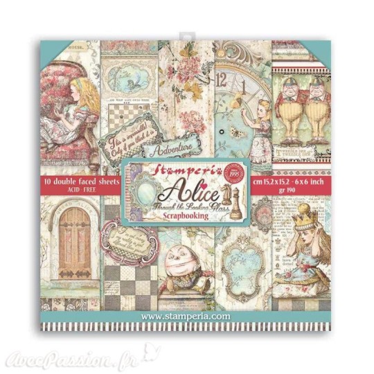 Papier scrapbooking Alice through the looking glass Stamperia 10f double face 15x15 assortiment