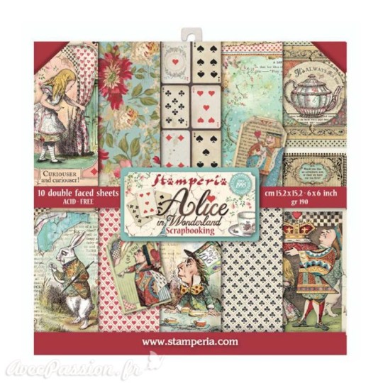 Papier scrapbooking Alice in Worderland Stamperia 10f double face 15x15 assortiment