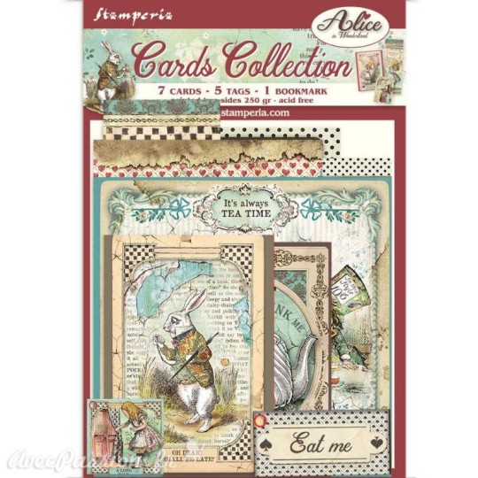 Collection Alice wonderland Stamperia 7 cartes 5 tag 1 signet 10x15cm Collection Alice wonderland Stamperia 7 cartes 5 tag 1 signet 10x15cm