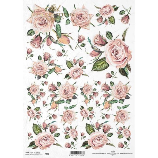 Papier de riz rose roses A4 Papier de riz rose roses A4