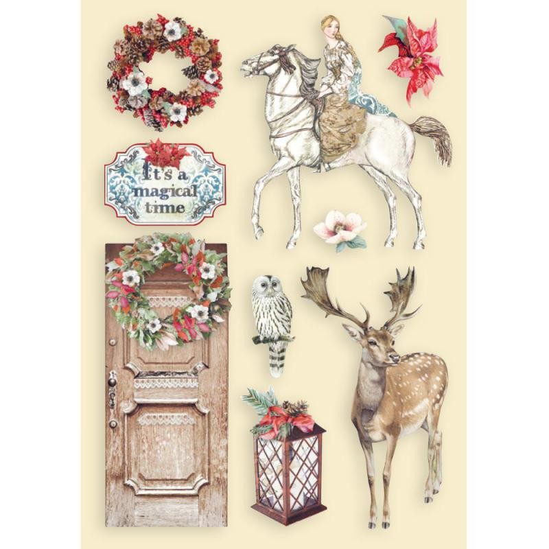 Chipboard bois Winter Tales cheval et cerf Stamperia silhouettes entaillées A5