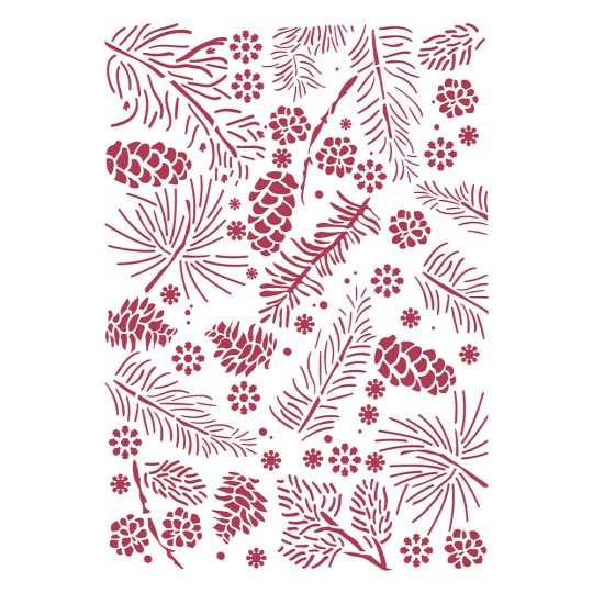 Pochoir Christmas pommes de pin with flowers Stamperia A4