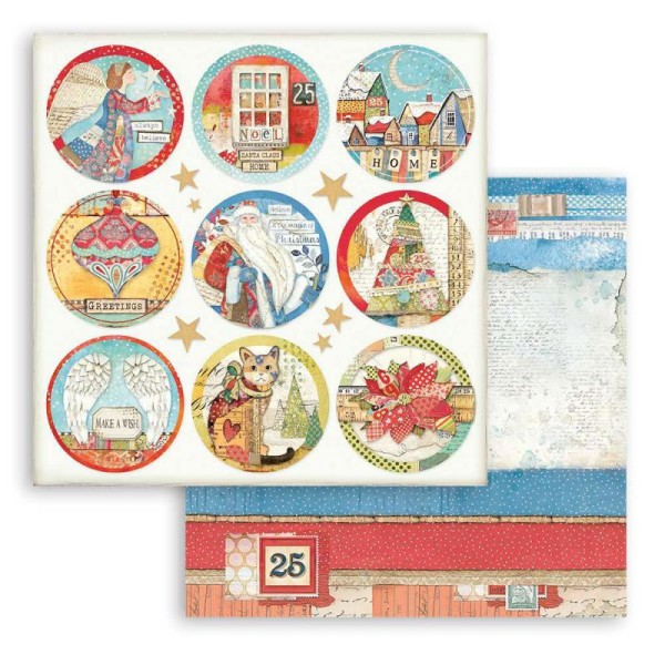 Feuille scrapbooking Stamperia Christmas Patchwork rondes 30x30cm double face