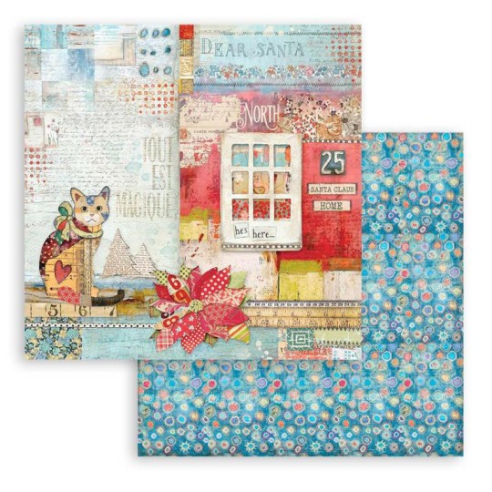 Papier Scrapbooking Christmas Patchwork chat Stamperia 30x30cm double face