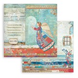 Feuille scrapbooking Stamperia Christmas Patchwork anges 30x30cm double face