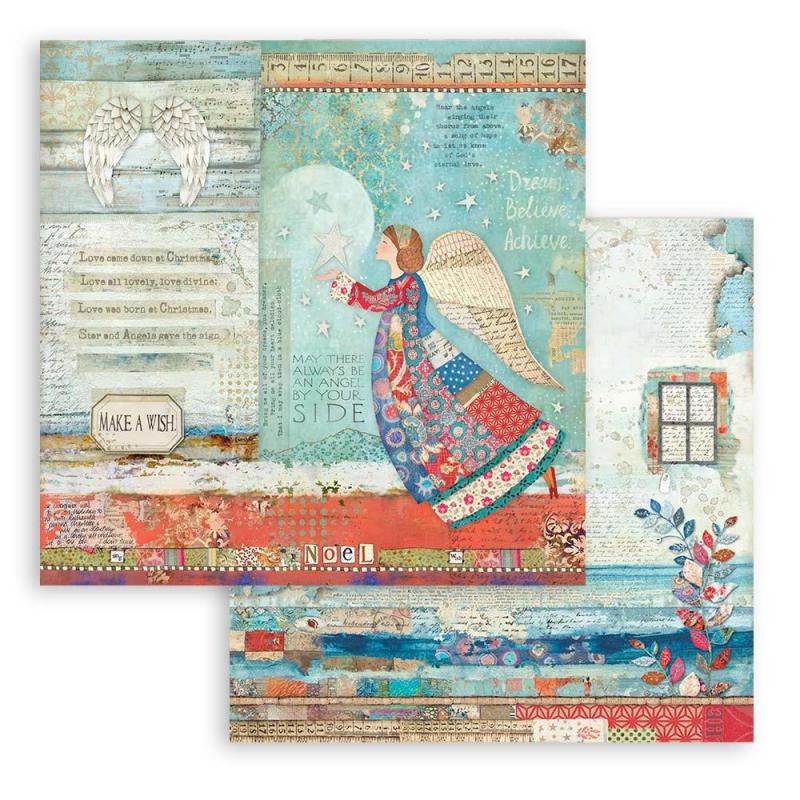 Papier Scrapbooking Christmas Patchwork anges Stamperia 30x30cm double face