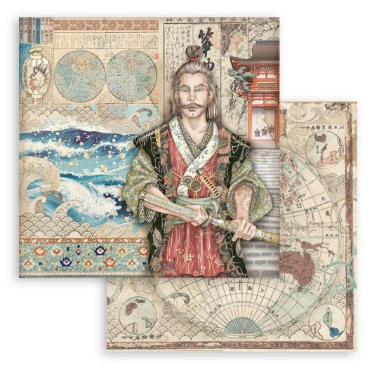 Feuille scrapbooking Stamperia Sir Vagabond in Japan samurai 30x30cm double face