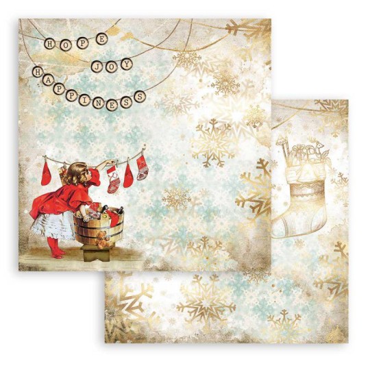 Papier Scrapbooking Romantic Christmas chaussettes Stamperia 30x30cm double face