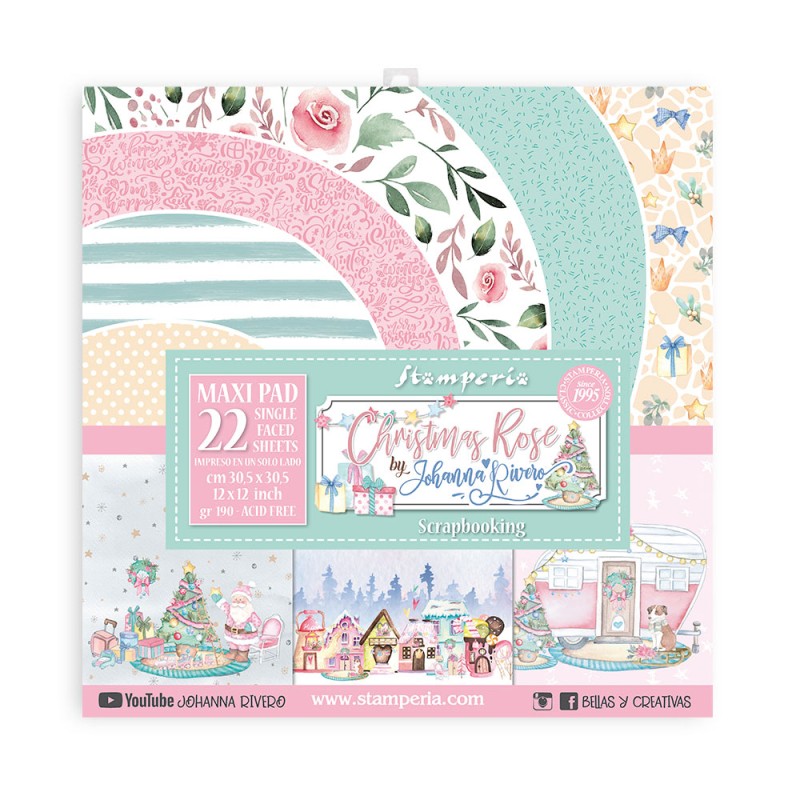 Assortiment papier scrapbooking Christmas Rose Stamperia 22f simple face 30x30 