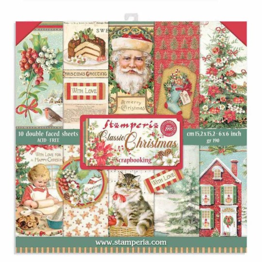 Assortiment papier scrapbooking Classic Christmas Stamperia 10f double face 15x15 Assortiment papier scrapbooking Classic Christmas Stamperia 10f double face 15x15