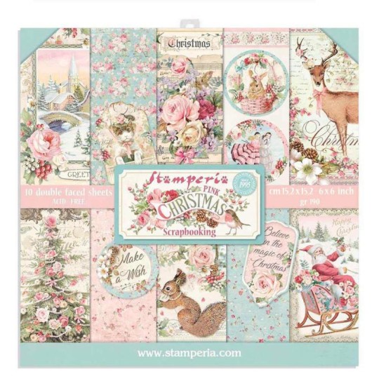 Papier scrapbooking assortiment Stamperia Pink Christmas 10f double face 15x15