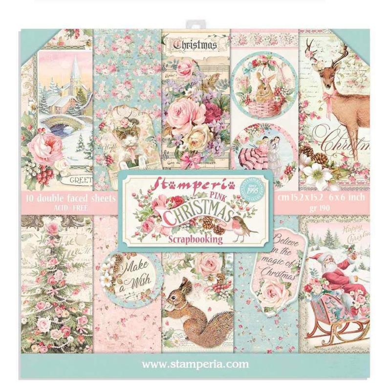 Papier scrapbooking Pink Christmas Stamperia 10f double face 15x15 assortiment