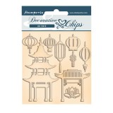 Chipboard carton Sir Vagabond in Japan pagode and lampes Stamperia 14x14cm