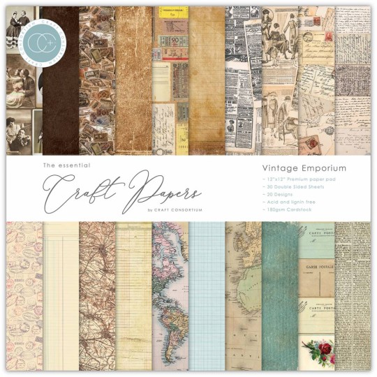 Papier scrapbooking Craft Consortium Vintage Emporium 30fe 30x30 assortiment