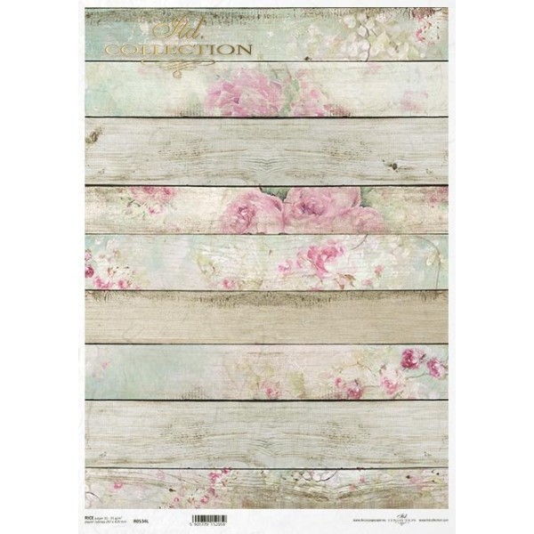 Papier de riz A3 planches de bois & fleurs