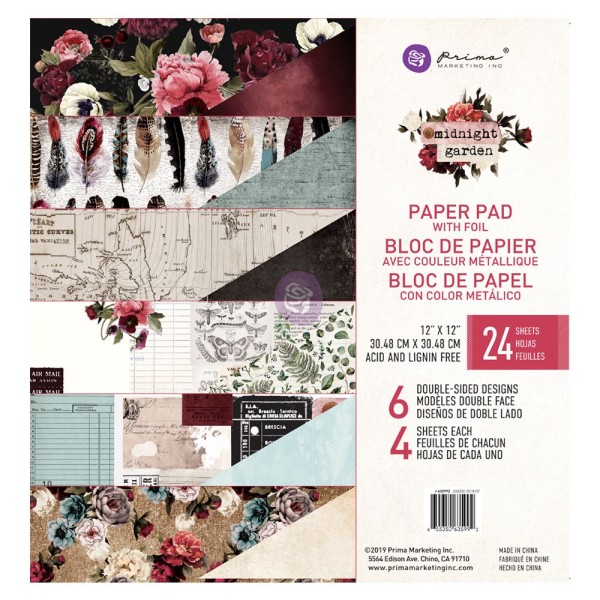 Papier Scrapbooking Midnight Garden 30x30cm assortiment avec couleurs métalliques