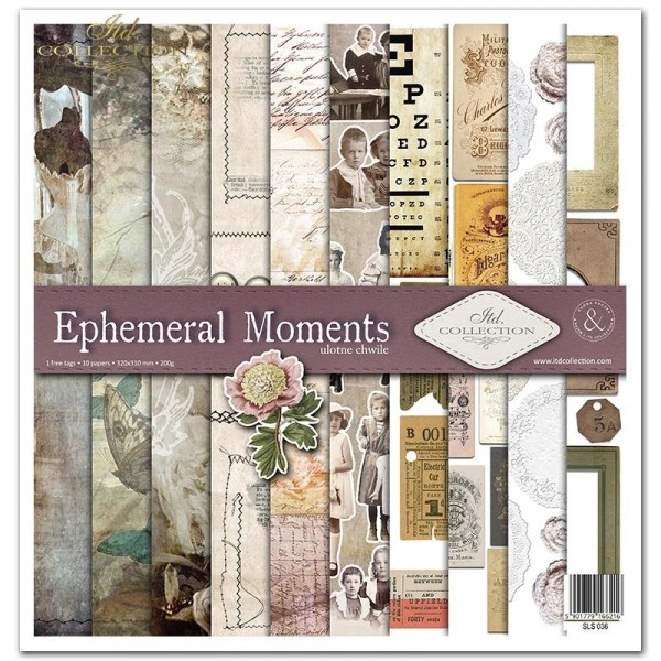 Papier scrapbooking assortiment Ephemeral Moments 10 feuilles 30x30