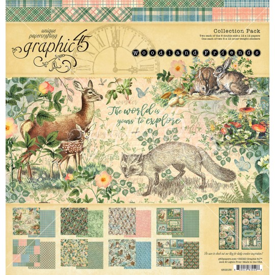Papier scrapbooking Graphic45 Woodland Friends 30x30 Assortiment