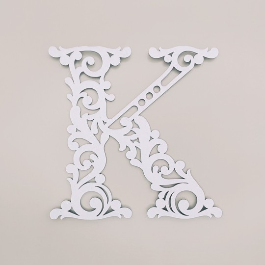 Chipboard bois léger lettre floral K 6,5x6,5cm